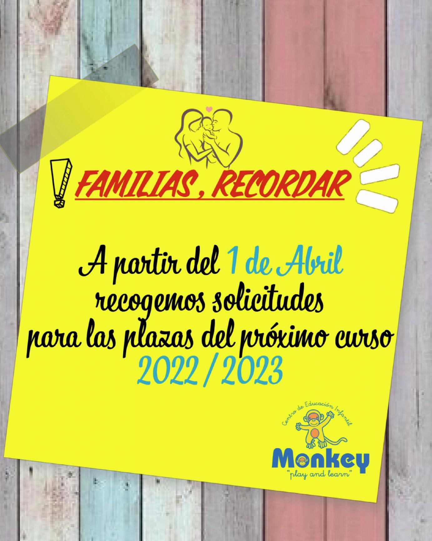 A partir del 1 de Abril recogemos las solicitudes para el próximo curso A partir del 1 de Abril recogemos las solicitudes para el próximo curso