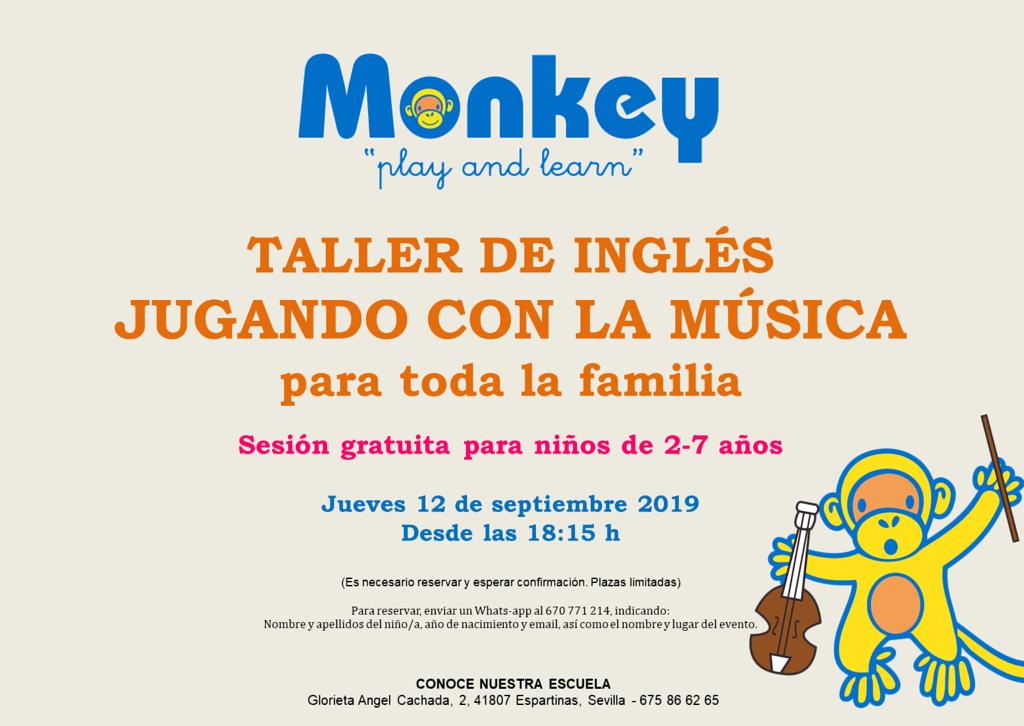 Jueves 12 de septiembre: Taller de Inglés jugando con la música en CEI Monkey Espartinas Jueves 12 de septiembre: Taller de Inglés jugando con la música en CEI Monkey Espartinas