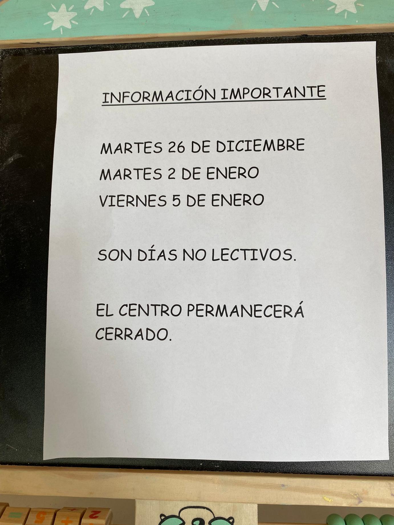 FAMILIAS: Fechas Importantes para los mese de diciembre y enero. FAMILIAS: Fechas Importantes para los mese de diciembre y enero.