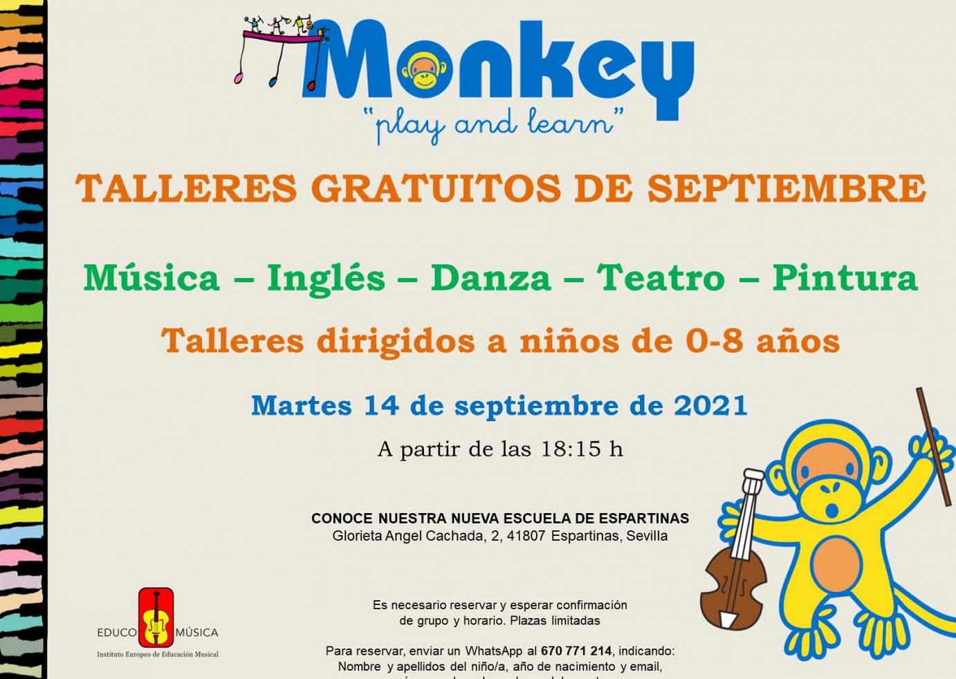 Talleres gratuitos para Septiembre en CEI Monkey Espartinas Talleres gratuitos para Septiembre en CEI Monkey Espartinas